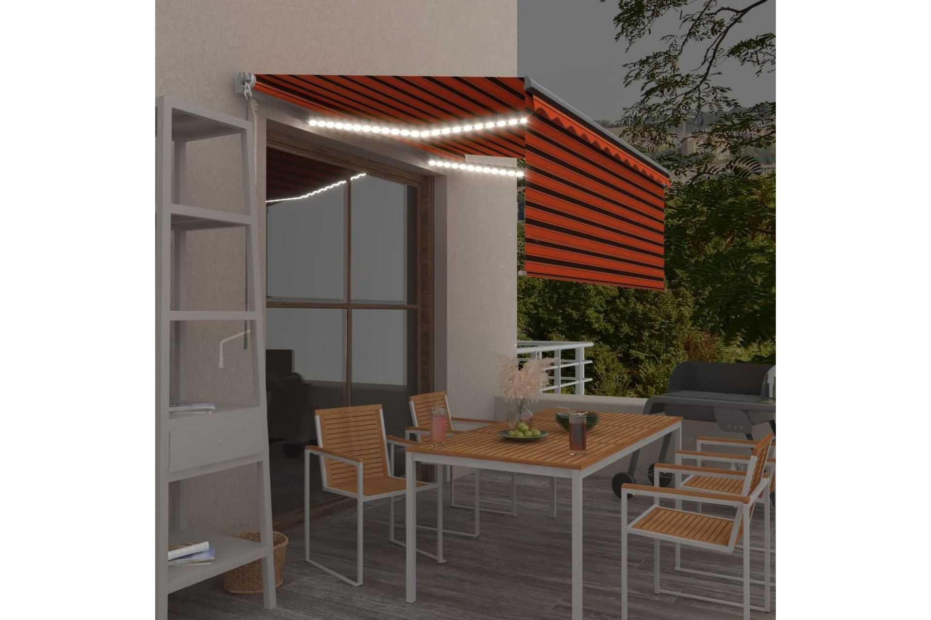 Manuell uttrekkbar markise rullegardin&LED 3x2,5m - Oransj - Hagemøbler - Solbeskyttelse - Markiser - Vindusmarkise