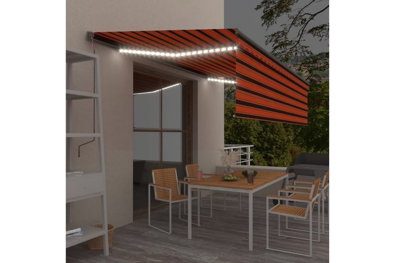 Manuell uttrekkbar markise rullegardin & LED 5x3m oransje br - Oransj - Balkongmarkise - Markiser - Terrassemarkise