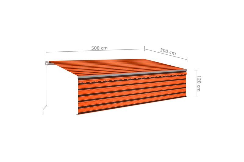 Manuell uttrekkbar markise rullegardin & LED 5x3m oransje br - Oransj - Balkongmarkise - Markiser - Terrassemarkise