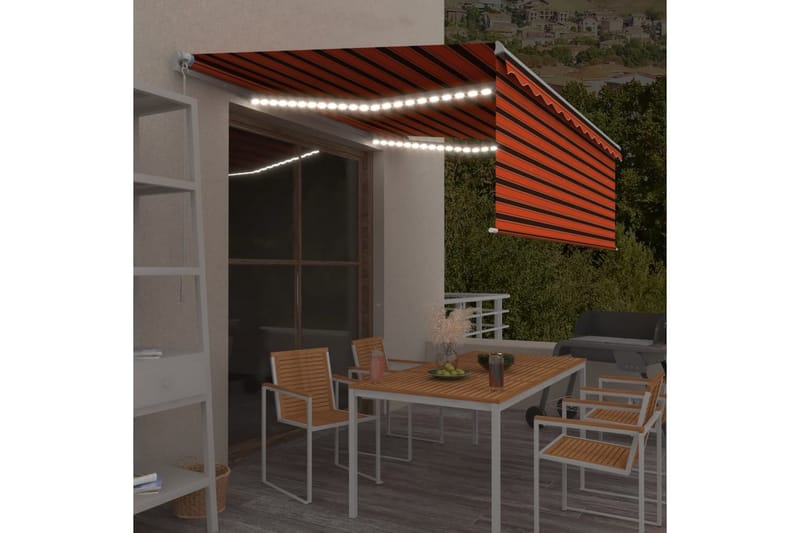 Manuell uttrekkbar markise rullegardin LED 4,5x3 m - Oransj - Hagemøbler - Solbeskyttelse - Markiser - Vindusmarkise