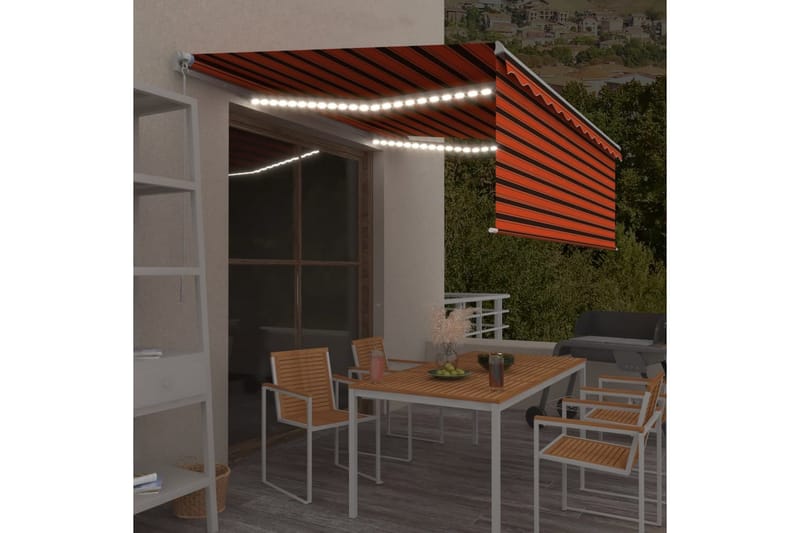 Manuell uttrekkbar markise rullegardin LED 4x3 m - Oransj - Vindusmarkise - Markiser - Solbeskyttelse vindu