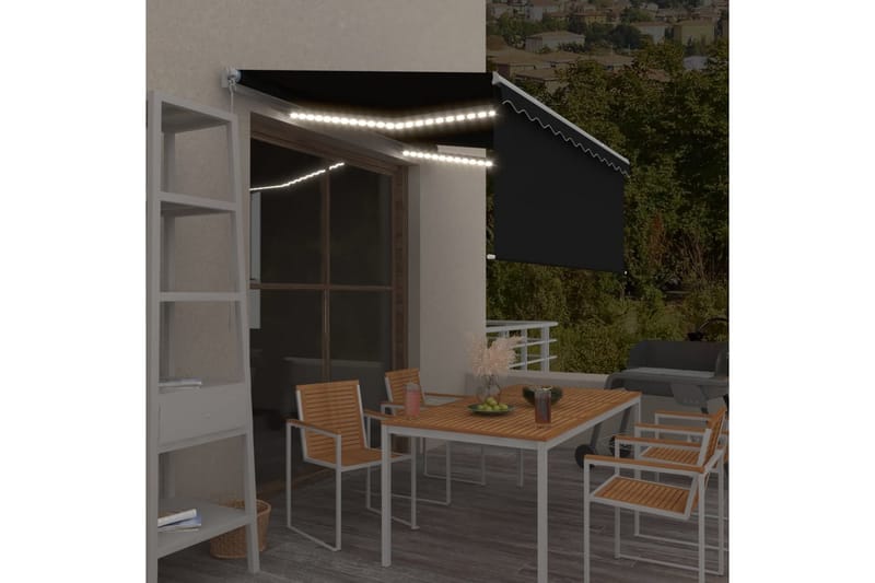 Manuell uttrekkbar markise rullegardin og LED 3x2,5 m - Antrasittgrå - Hagemøbler - Solbeskyttelse - Markiser - Vindusmarkise
