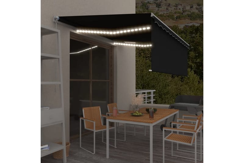 Manuell uttrekkbar markise rullegardin og LED 4,5x3 m - Antrasittgrå - Hagemøbler - Solbeskyttelse - Markiser - Vindusmarkise
