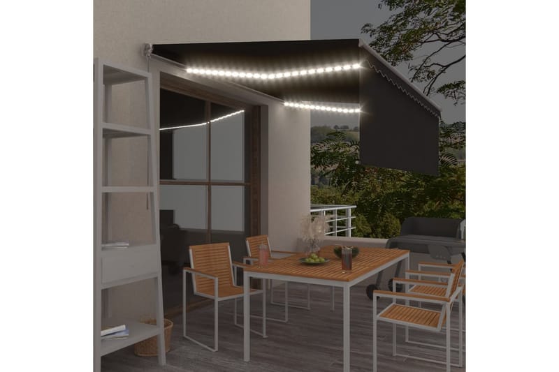Manuell uttrekkbar markise rullegardin og LED 4,5x3 m - Antrasittgrå - Hagemøbler - Solbeskyttelse - Markiser - Vindusmarkise