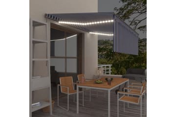 Manuell uttrekkbar markise rullegardin og LED 4,5x3 m - Blå - Hagemøbler - Solbeskyttelse - Markiser - Vindusmarkise