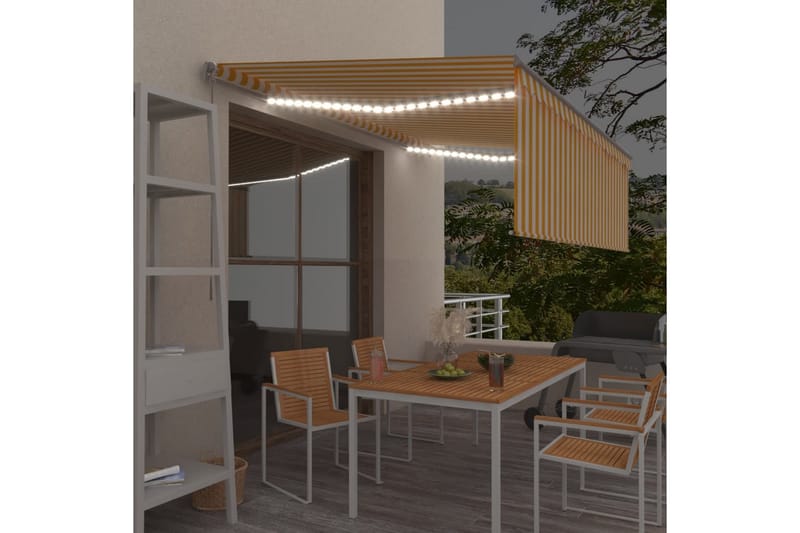 Manuell uttrekkbar markise rullegardin og LED 4x3 m - Gul - Hagemøbler - Solbeskyttelse - Markiser - Vindusmarkise