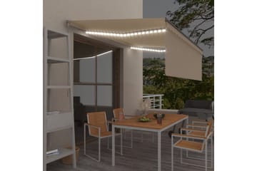 Manuell uttrekkbar markise rullegardin og LED 4x3 m kremhvit - Krem - Hagemøbler - Solbeskyttelse - Markiser - Vindusmarkise