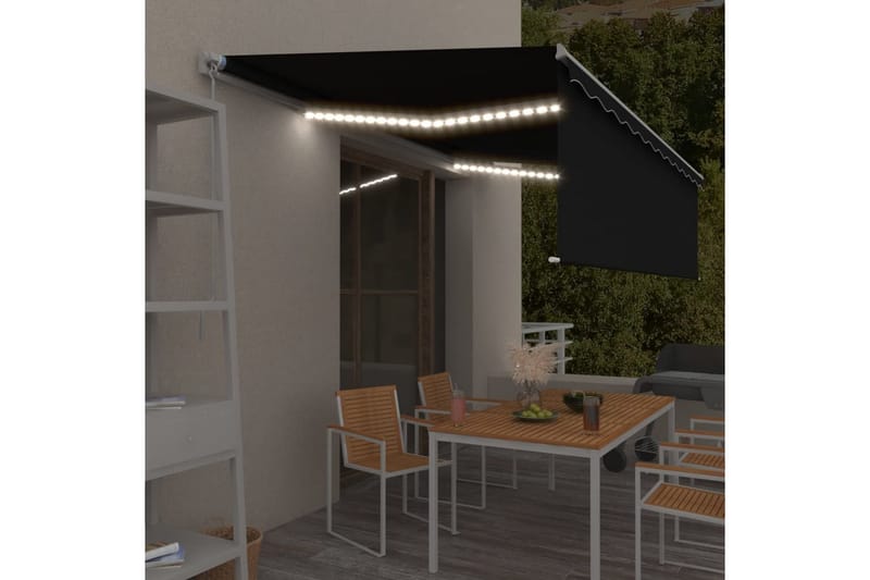 Manuell uttrekkbar markise rullegardin og LED 5x3 m - Antrasittgrå - Hagemøbler - Solbeskyttelse - Markiser - Vindusmarkise