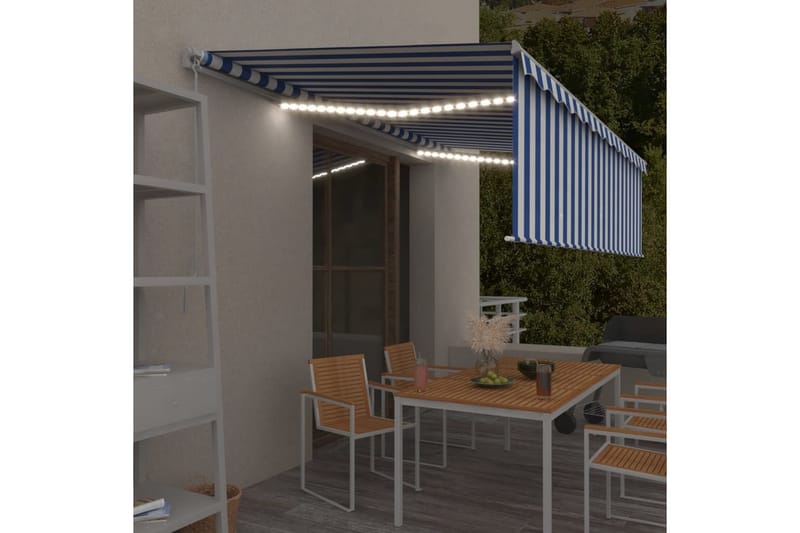 Manuell uttrekkbar markise rullegardin og LED 5x3 m - Blå - Vindusmarkise - Markiser - Solbeskyttelse vindu