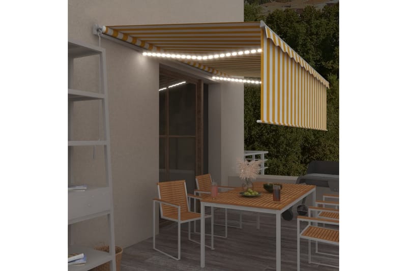 Manuell uttrekkbar markise rullegardin og LED 5x3 m - Gul - Hagemøbler - Solbeskyttelse - Markiser - Vindusmarkise