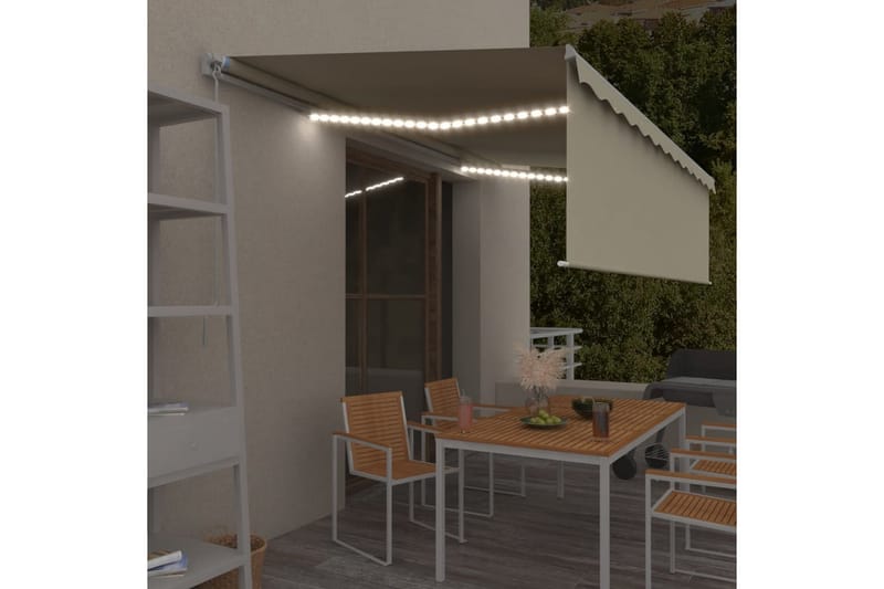 Manuell uttrekkbar markise rullegardin og LED 5x3 m kremhvit - Krem - Hagemøbler - Solbeskyttelse - Markiser - Vindusmarkise