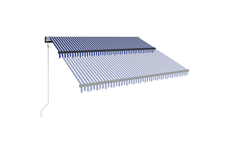 Markise med vindsensor og LED 350x250 cm blå og hvit - Balkongmarkise - Markiser - Terrassemarkise