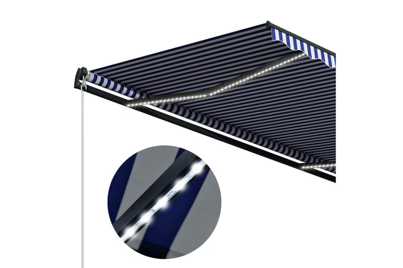 Markise med vindsensor og LED 400x300 cm blå og hvit - Terrassemarkise - Markiser - Balkongmarkise