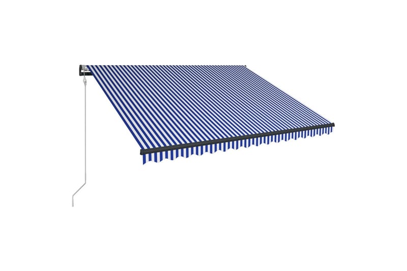 Markise med vindsensor og LED 400x300 cm blå og hvit - Balkongmarkise - Markiser - Terrassemarkise