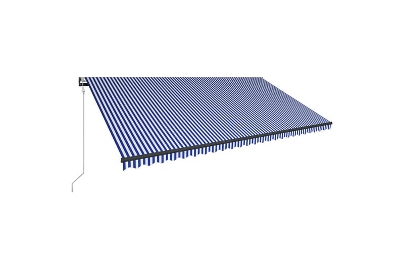 Markise med vindsensor og LED 600x300 cm blå og hvit - Hagemøbler - Solbeskyttelse - Markiser - Balkongmarkise