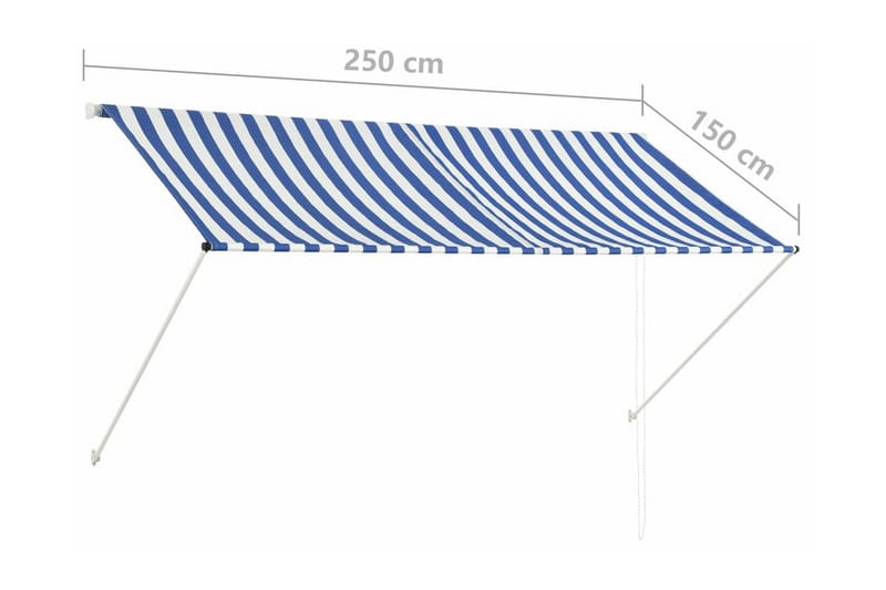 Uttrekkbar markise 250x150 cm blå og hvit - Hagemøbler - Solbeskyttelse - Markiser - Vindusmarkise