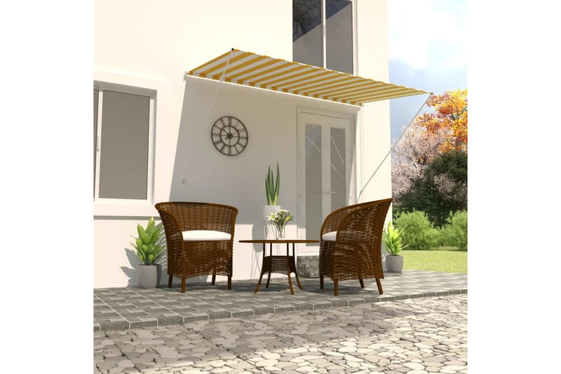 Uttrekkbar markise 250x150 cm gul og hvit - Hagemøbler - Solbeskyttelse - Markiser - Vindusmarkise