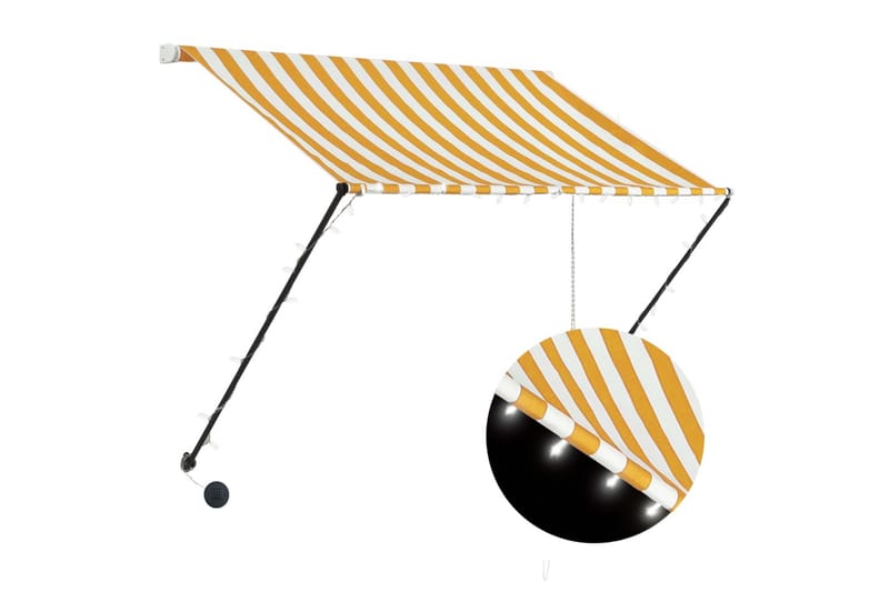 Uttrekkbar markise med LED 150x150 cm gul og hvit - Gul - Hagemøbler - Solbeskyttelse - Markiser - Vindusmarkise