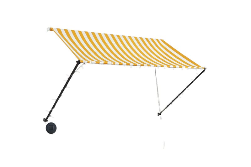 Uttrekkbar markise med LED 250x150 cm gul og hvit - Gul - Hagemøbler - Solbeskyttelse - Markiser - Vindusmarkise