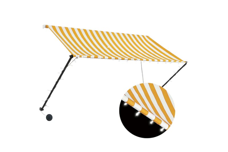 Uttrekkbar markise med LED 250x150 cm gul og hvit - Gul - Hagemøbler - Solbeskyttelse - Markiser - Vindusmarkise