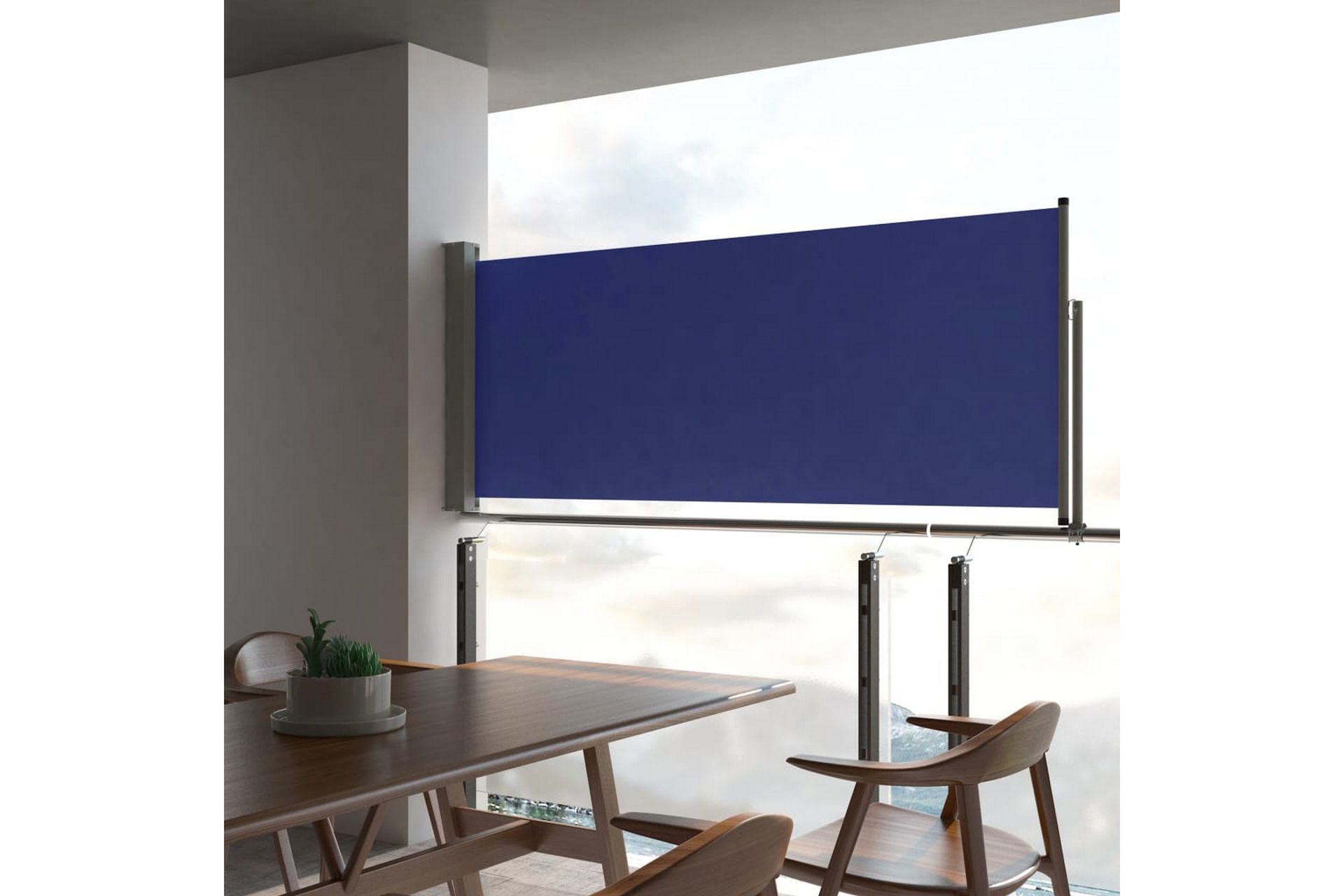 Uttrekkbar sidemarkise 100x300 cm blå - Hagemøbler - Solbeskyttelse - Markiser - Balkongmarkise