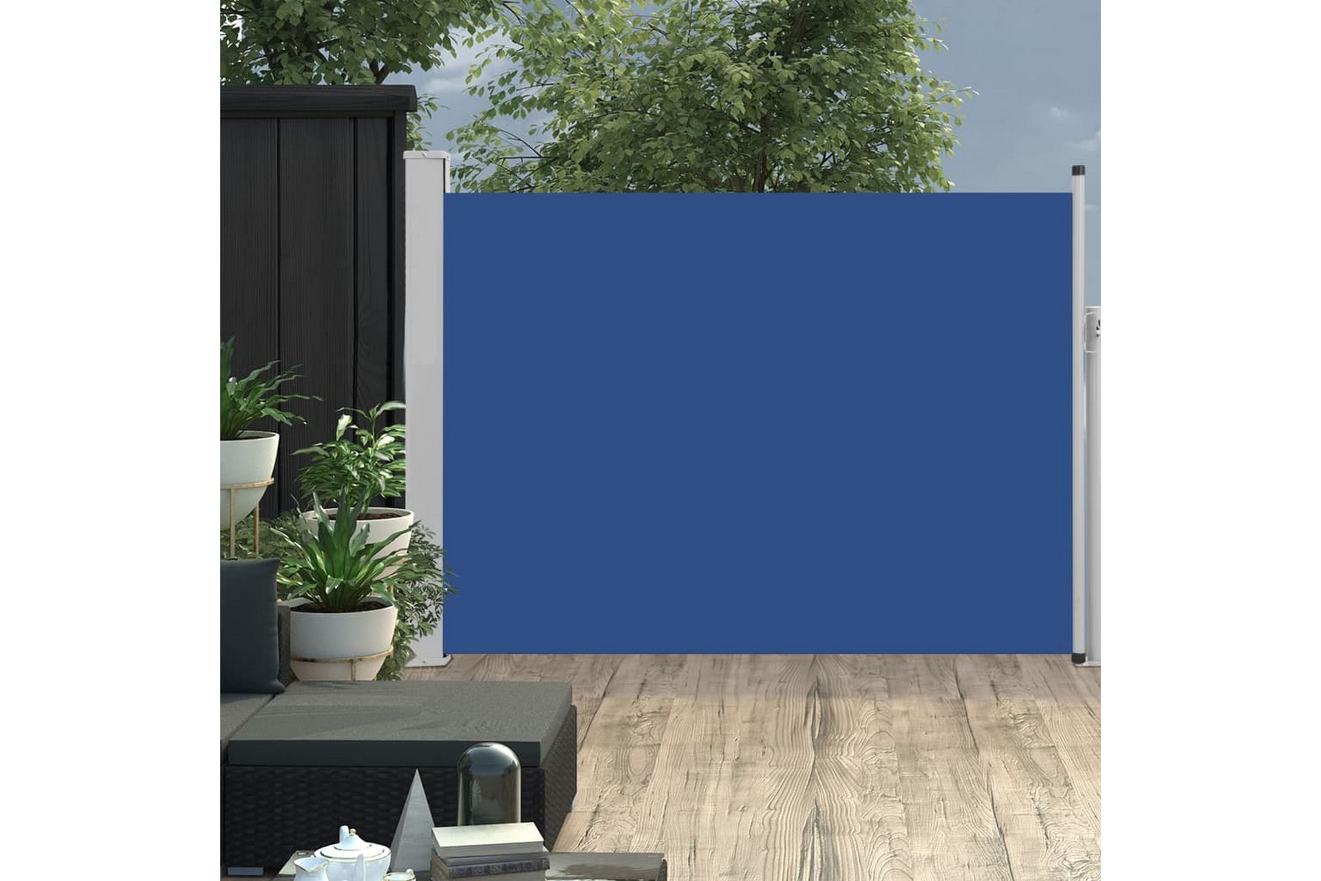 Uttrekkbar sidemarkise 100x500 cm blå - Hagemøbler - Solbeskyttelse - Markiser - Balkongmarkise