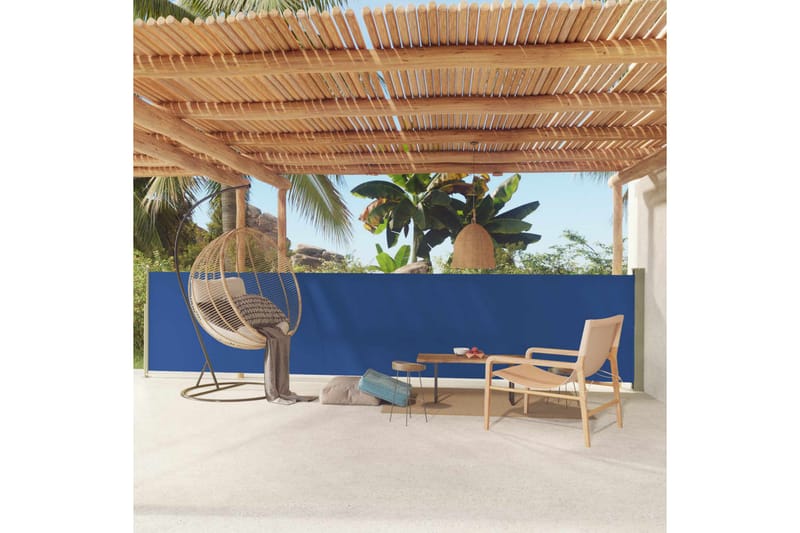 Uttrekkbar sidemarkise 117x600 cm blå - Blå - Hagemøbler - Solbeskyttelse - Markiser - Balkongmarkise