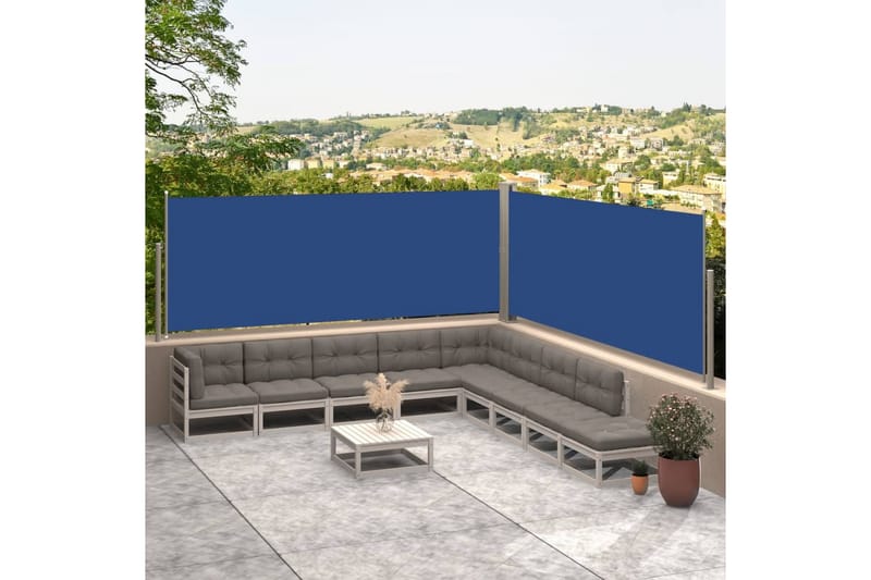 Uttrekkbar sidemarkise 117x600 cm blå - Blå - Balkongmarkise - Markiser - Sidemarkise - Balkongbeskyttelse