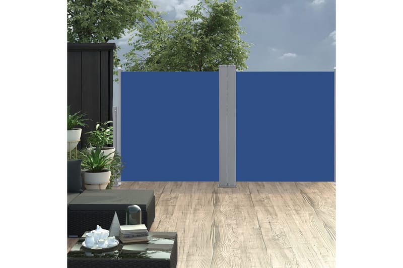 Uttrekkbar sidemarkise 120x600 cm blå - Hagemøbler - Solbeskyttelse - Markiser - Balkongmarkise