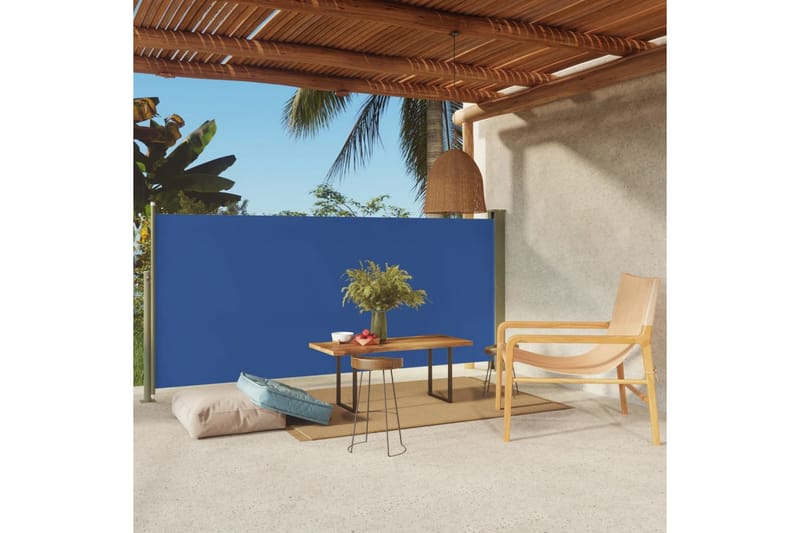 Uttrekkbar sidemarkise 140x300 cm blå - Blå - Hagemøbler - Solbeskyttelse - Markiser - Balkongmarkise