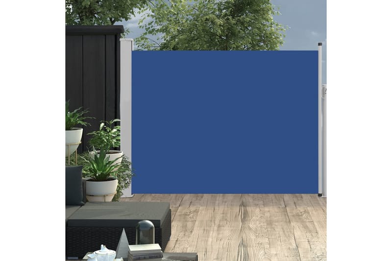 Uttrekkbar sidemarkise 140x500 cm blå - Hagemøbler - Solbeskyttelse - Markiser - Balkongmarkise