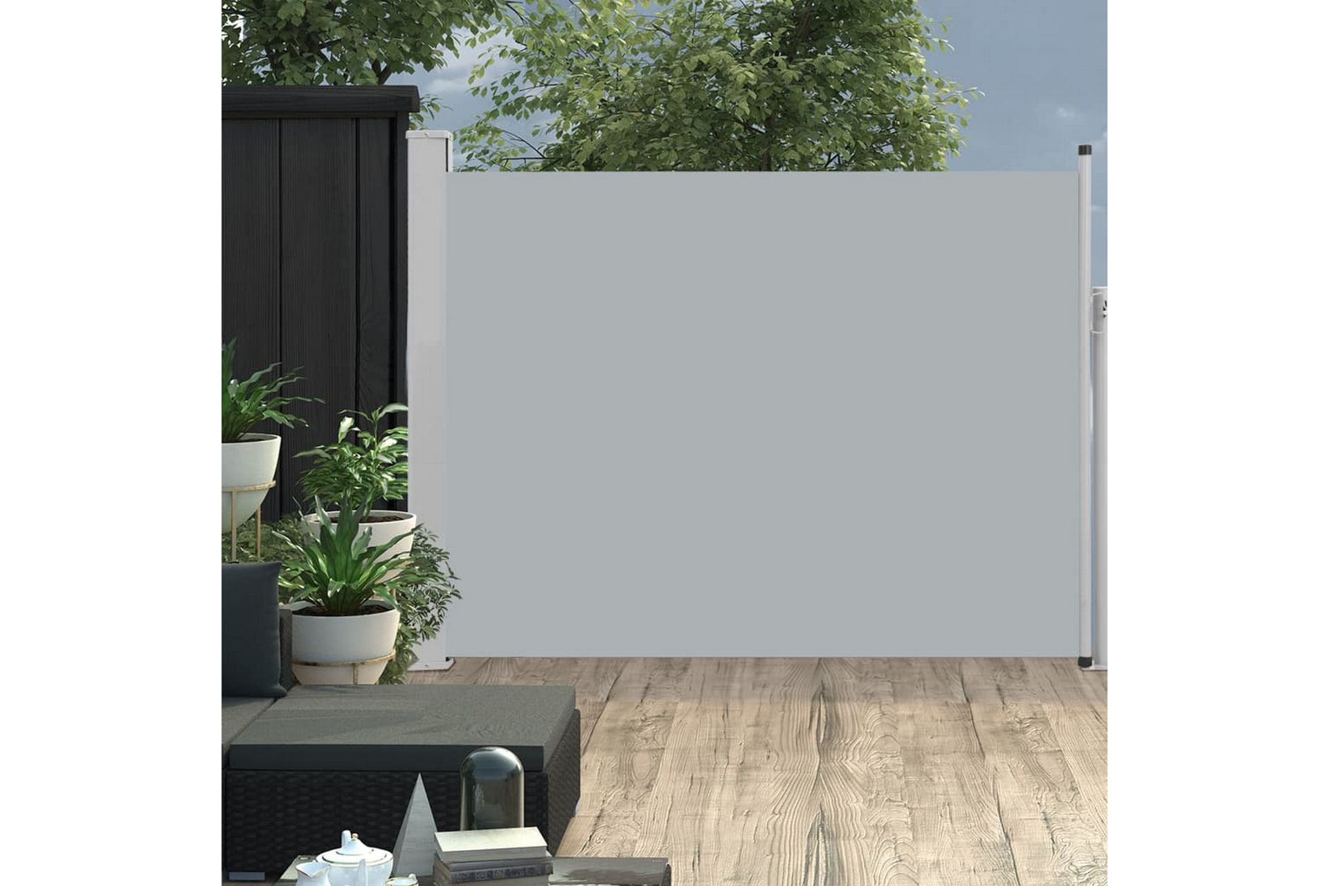 Uttrekkbar sidemarkise 140x500 cm grå - Hagemøbler - Solbeskyttelse - Markiser - Balkongmarkise