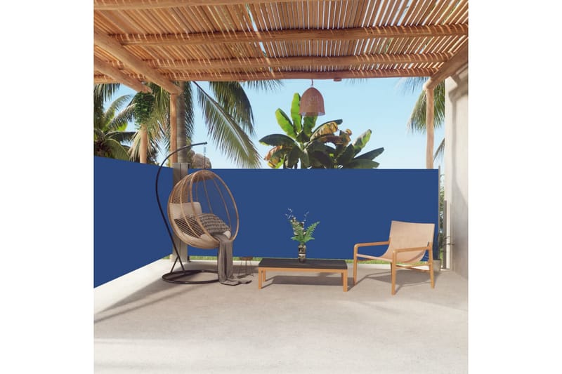 Uttrekkbar sidemarkise 140x600 cm blå - Blå - Hagemøbler - Solbeskyttelse - Markiser - Balkongmarkise