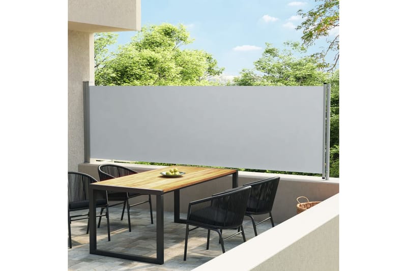 Uttrekkbar sidemarkise 140x600 cm grå - Grå - Hagemøbler - Solbeskyttelse - Markiser - Balkongmarkise