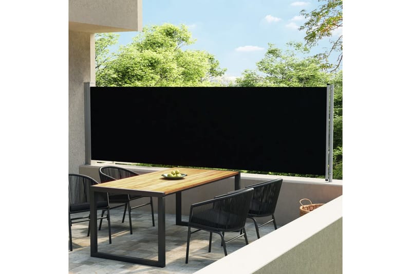 Uttrekkbar sidemarkise 140x600 cm svart - Svart - Hagemøbler - Solbeskyttelse - Markiser - Balkongmarkise
