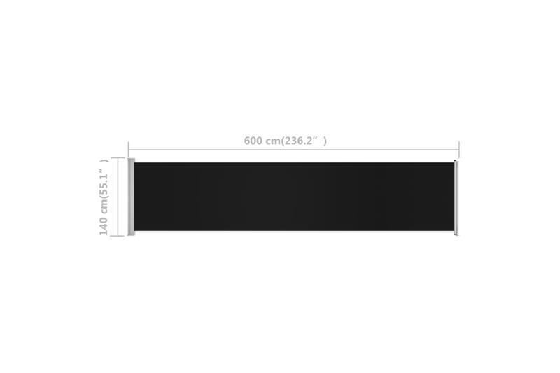 Uttrekkbar sidemarkise 140x600 cm svart - Svart - Balkongmarkise - Markiser - Sidemarkise - Balkongbeskyttelse