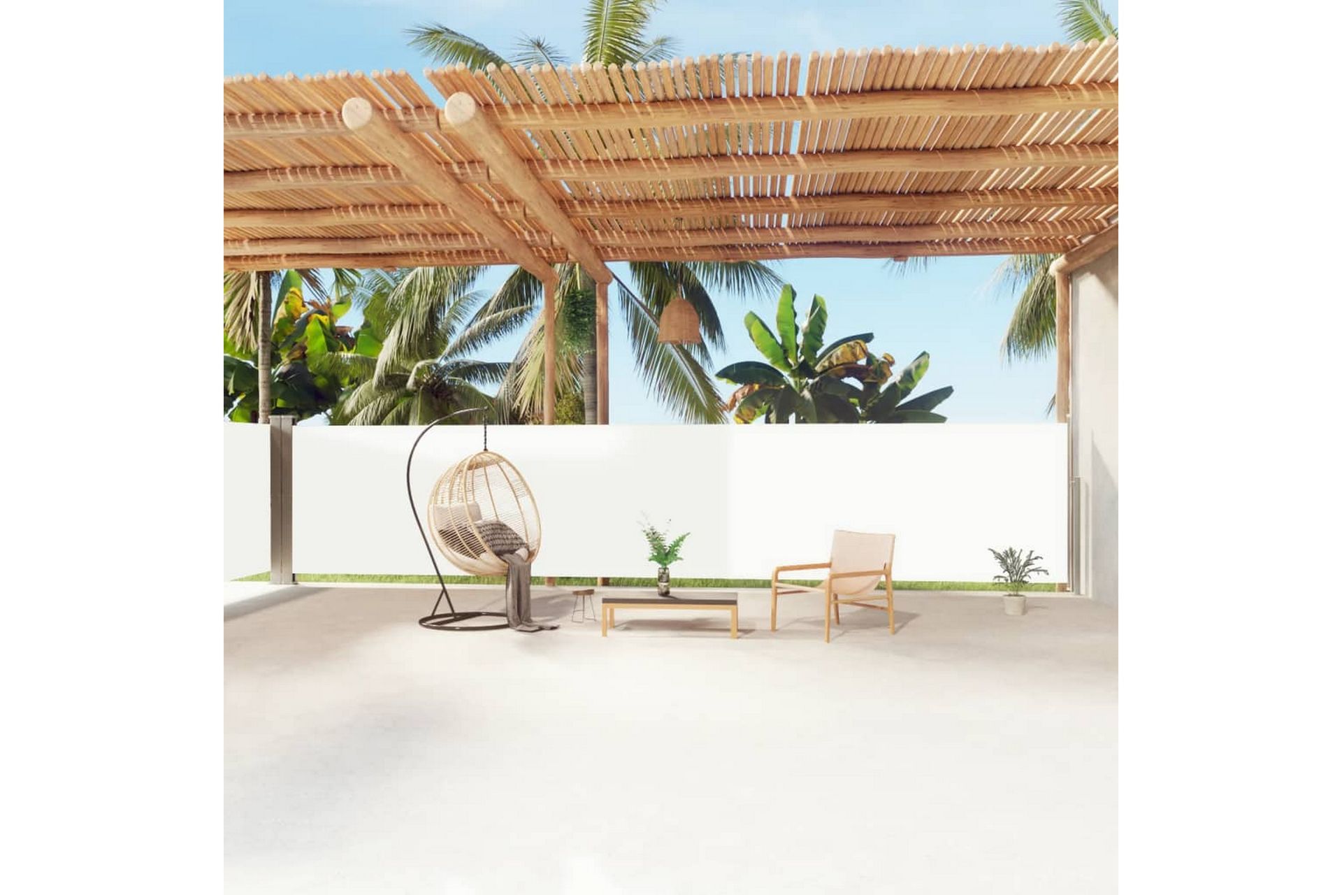 Uttrekkbar sidemarkise 160x1200 cm kremhvit - Krem - Hagemøbler - Solbeskyttelse - Markiser - Balkongmarkise