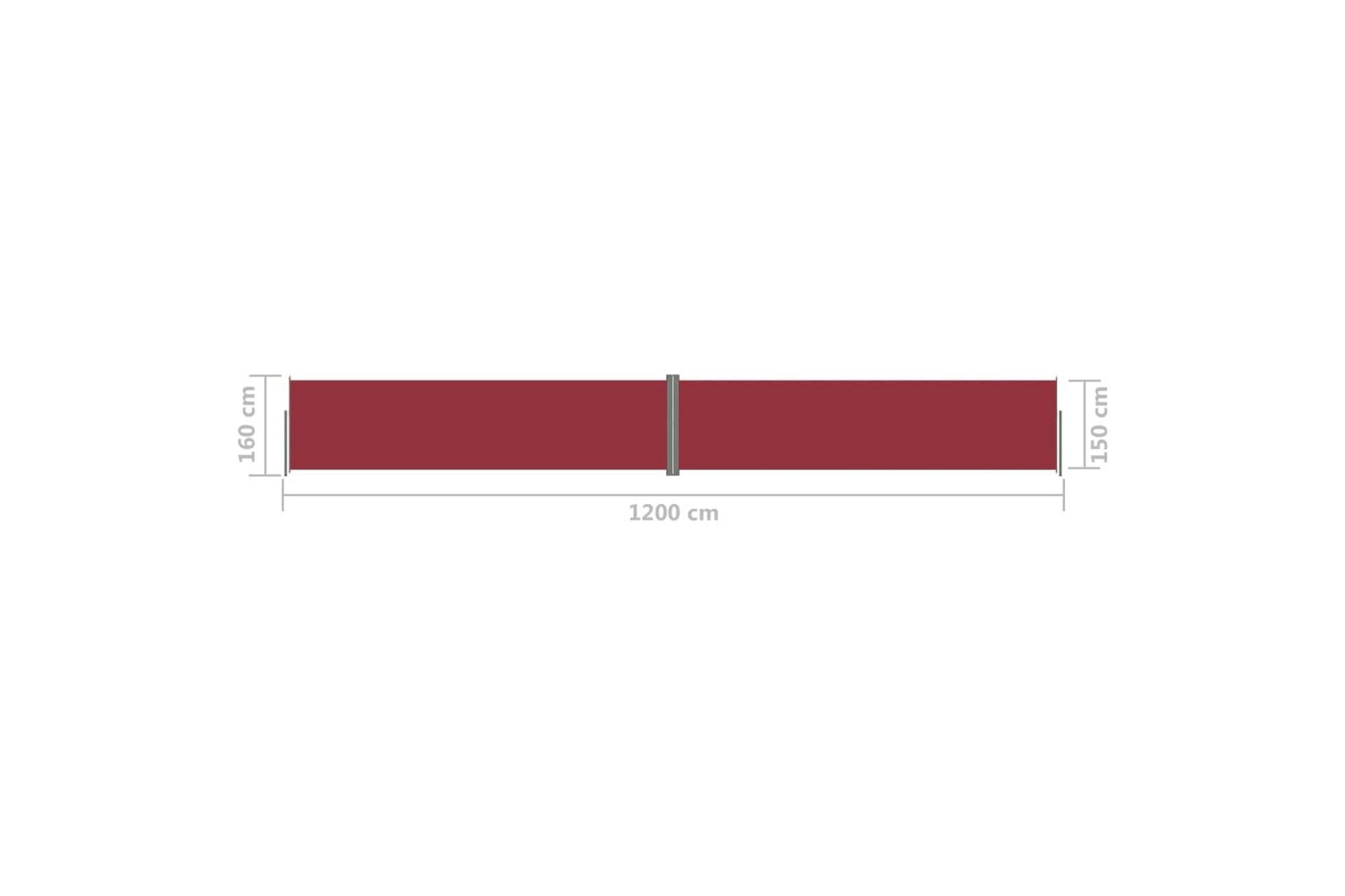 Uttrekkbar sidemarkise 160x1200 cm rød - Rød - Hagemøbler - Solbeskyttelse - Markiser - Balkongmarkise