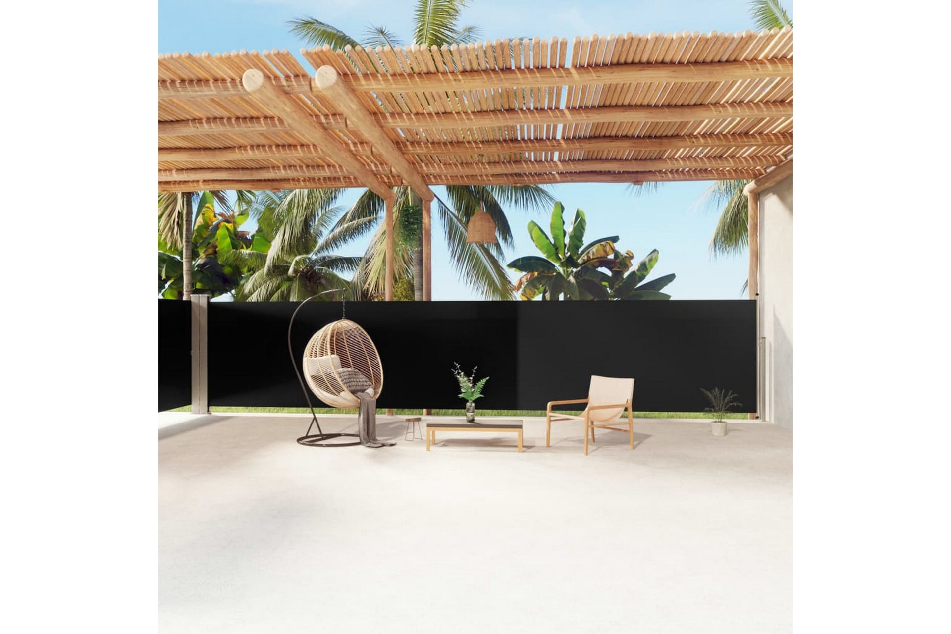 Uttrekkbar sidemarkise 160x1200 cm svart - Svart - Hagemøbler - Solbeskyttelse - Markiser - Balkongmarkise