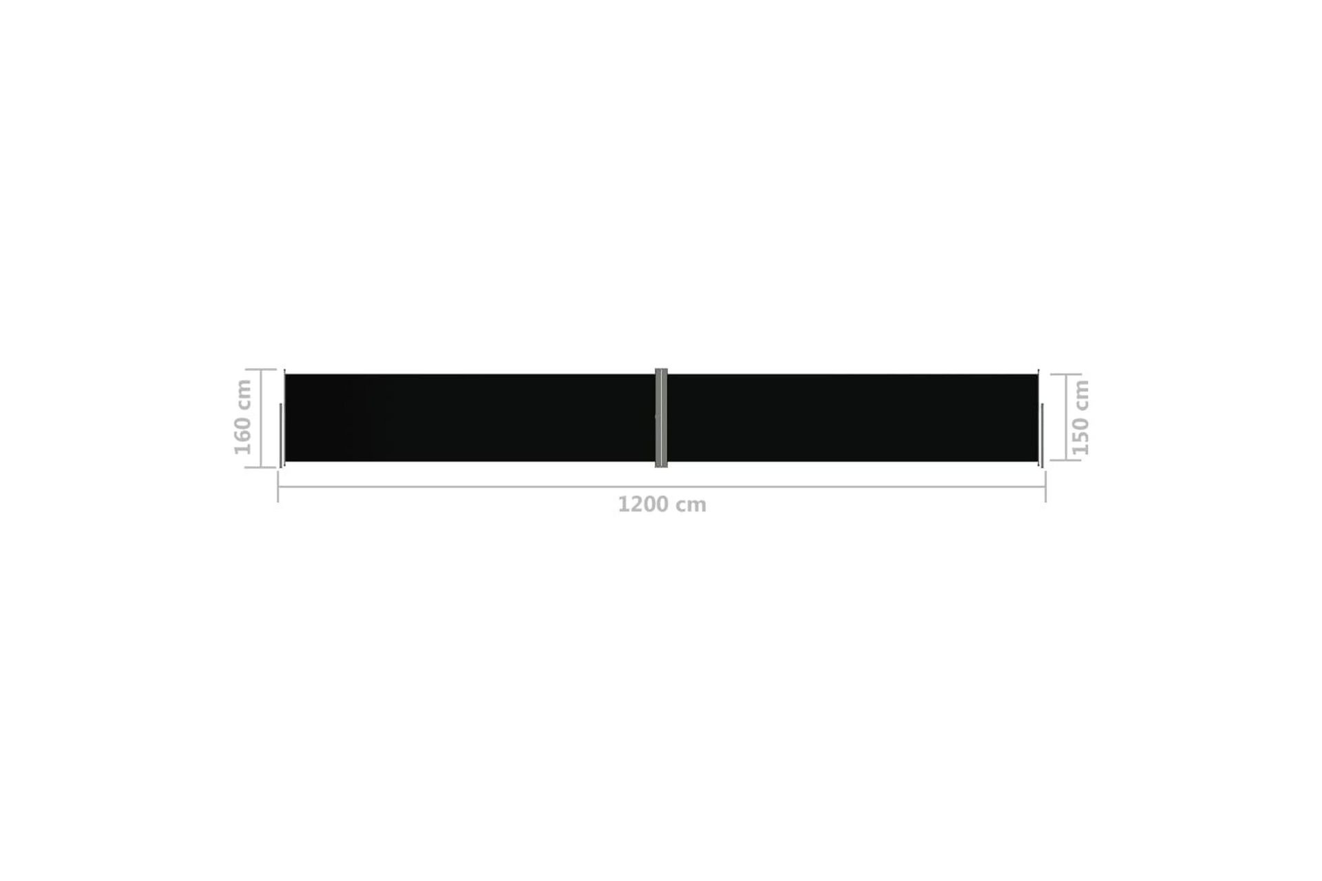 Uttrekkbar sidemarkise 160x1200 cm svart - Svart - Hagemøbler - Solbeskyttelse - Markiser - Balkongmarkise