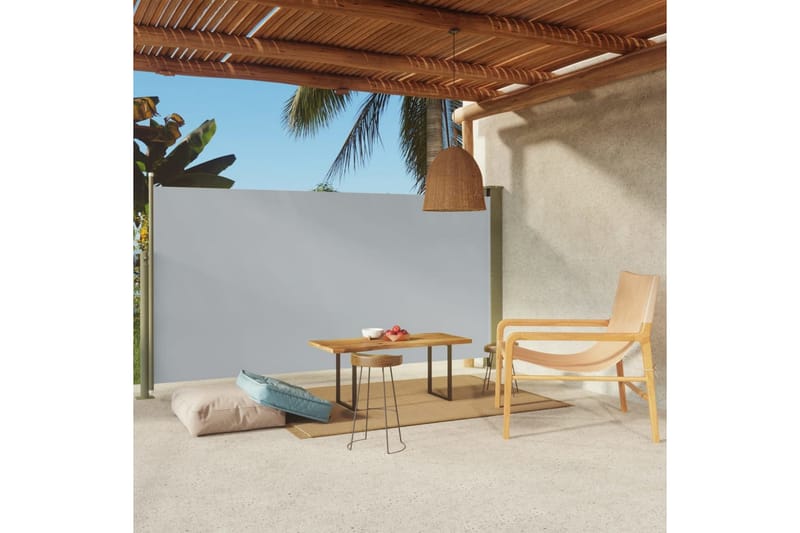 Uttrekkbar sidemarkise 160x300 cm grå - Grå - Hagemøbler - Solbeskyttelse - Markiser - Balkongmarkise