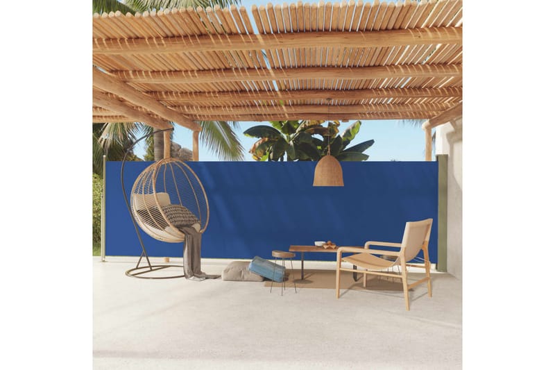 Uttrekkbar sidemarkise 160x600 cm blå - Blå - Hagemøbler - Solbeskyttelse - Markiser - Balkongmarkise
