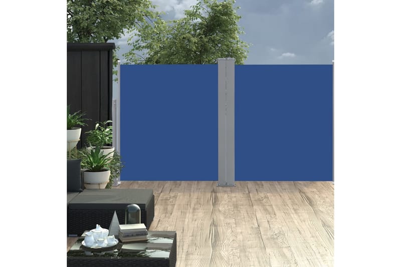 Uttrekkbar sidemarkise 160x600 cm blå - Hagemøbler - Solbeskyttelse - Markiser - Balkongmarkise
