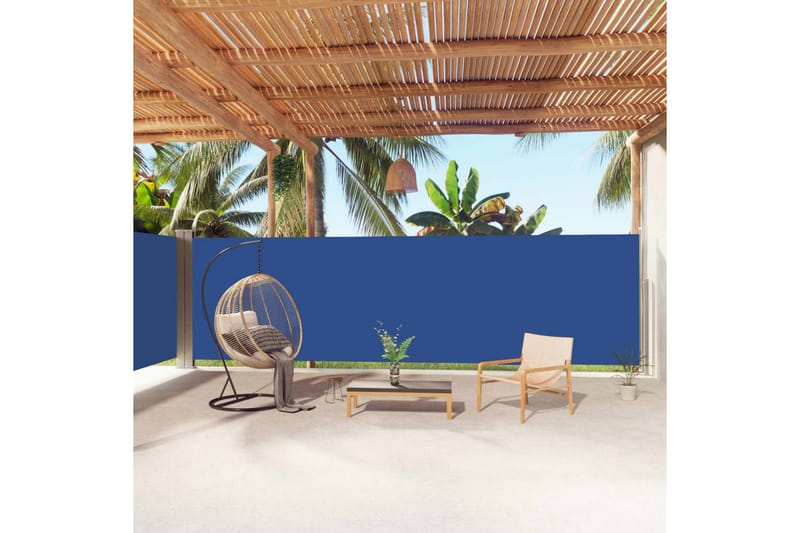 Uttrekkbar sidemarkise 180x1000 cm blå - Blå - Hagemøbler - Solbeskyttelse - Markiser - Balkongmarkise