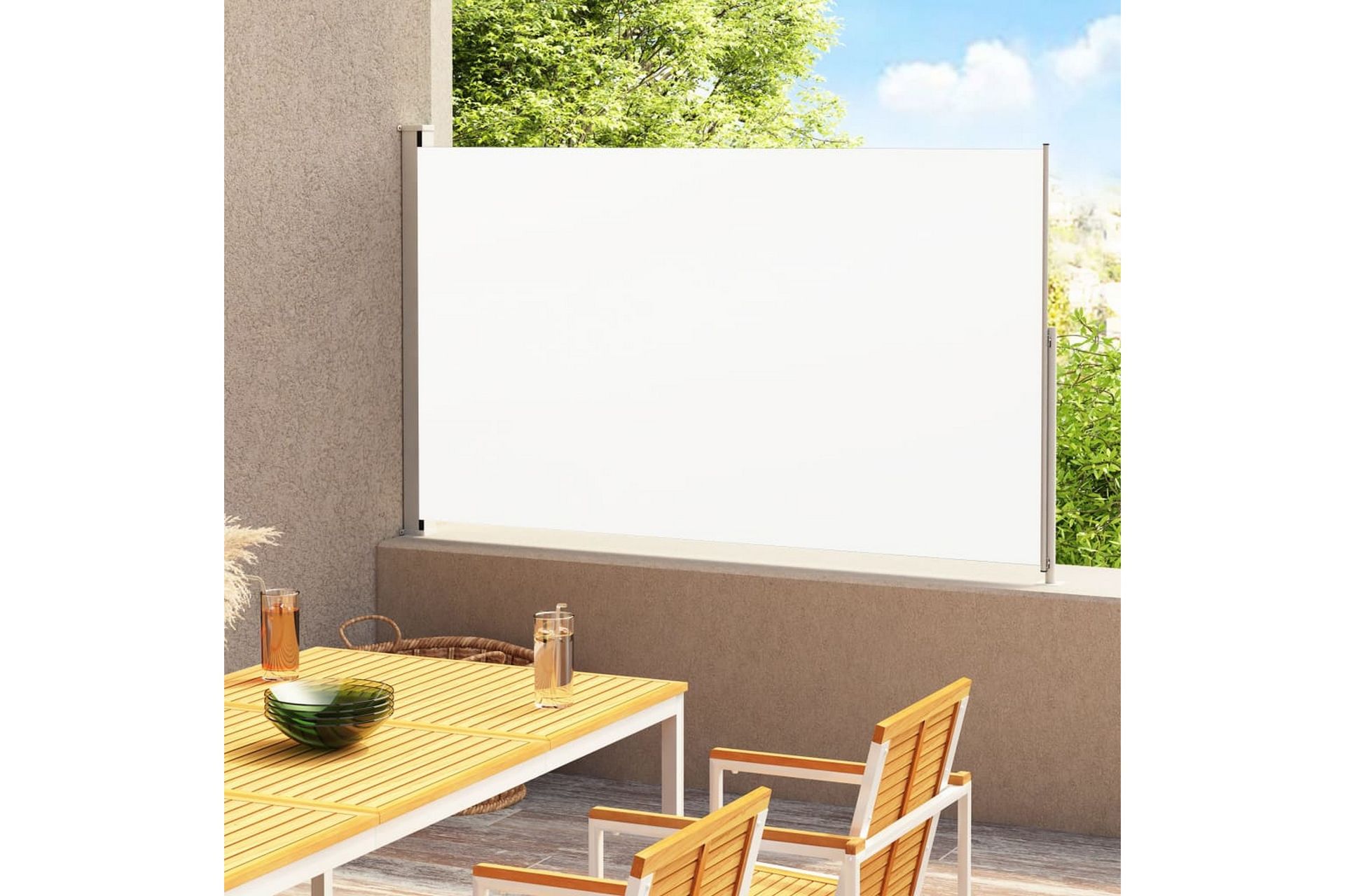 Uttrekkbar sidemarkise 180x300 cm kremhvit - Krem - Hagemøbler - Solbeskyttelse - Markiser - Balkongmarkise