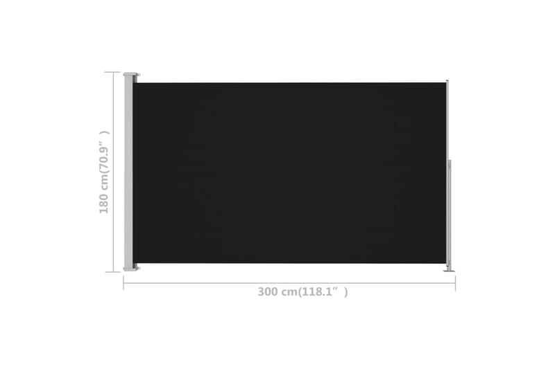 Uttrekkbar sidemarkise 180x300 cm svart - Svart - Balkongmarkise - Markiser - Sidemarkise - Balkongbeskyttelse