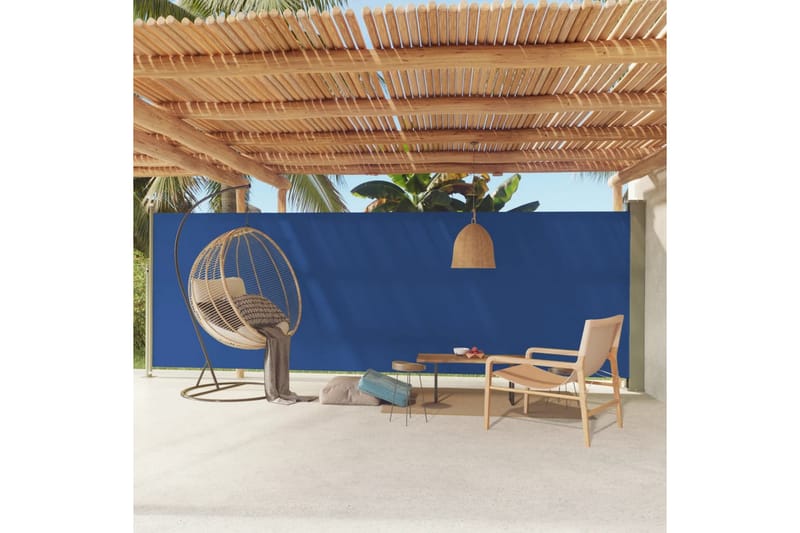 Uttrekkbar sidemarkise 180x600 cm blå - Blå - Hagemøbler - Solbeskyttelse - Markiser - Balkongmarkise