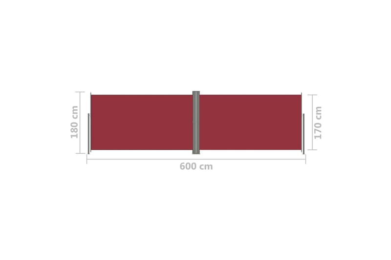 Uttrekkbar sidemarkise 180x600 cm rød - Rød - Hagemøbler - Solbeskyttelse - Markiser - Balkongmarkise