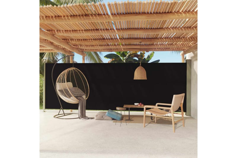 Uttrekkbar sidemarkise 180x600 cm svart - Svart - Hagemøbler - Solbeskyttelse - Markiser - Balkongmarkise