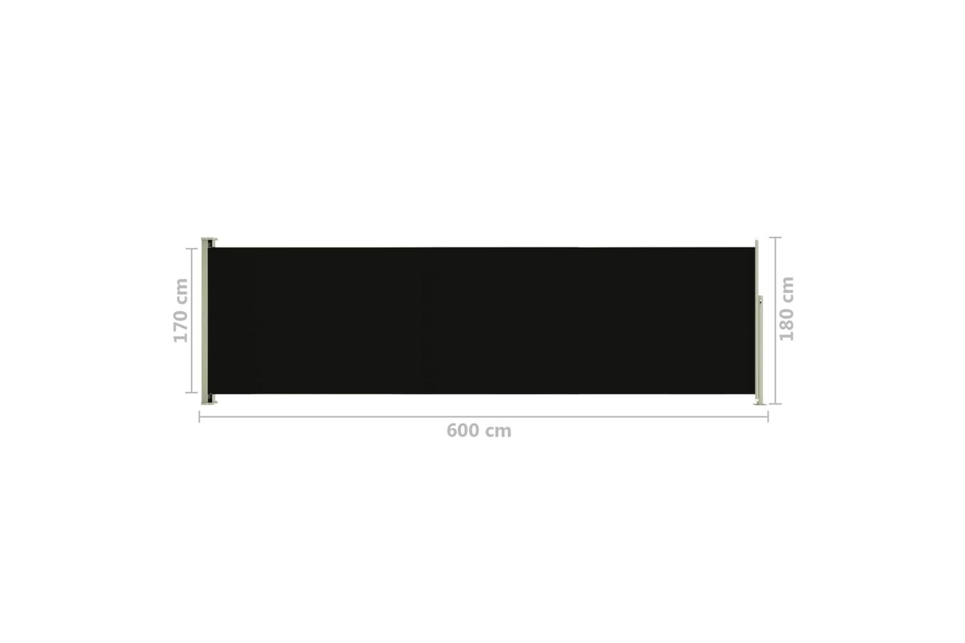 Uttrekkbar sidemarkise 180x600 cm svart - Svart - Hagemøbler - Solbeskyttelse - Markiser - Balkongmarkise